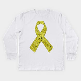 Yellow Flowers Ribbon Kids Long Sleeve T-Shirt